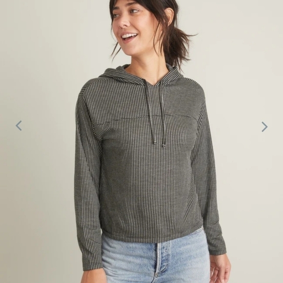 Marine layer Dawn Textured Hoodie in Black/Natural Grid - Picture 2 of 8